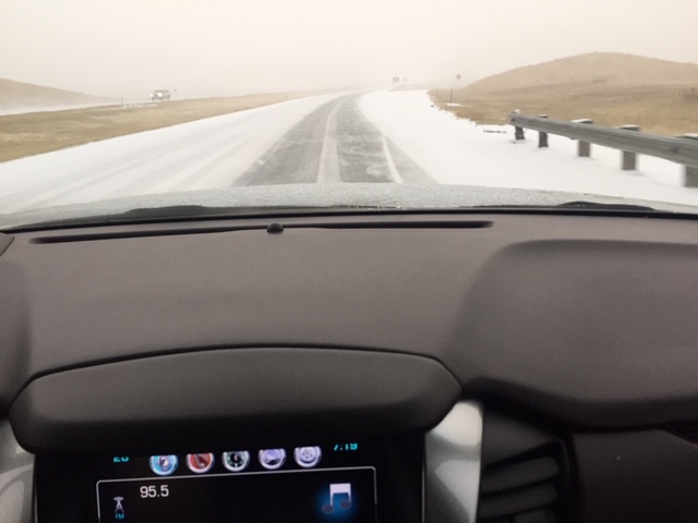 Driving in the snow out of Bozeman, Montana